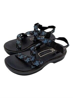 Vintage Ellemenno Y2K Black Chunky Sandals Floral Strappy Women's Size 7 Flats